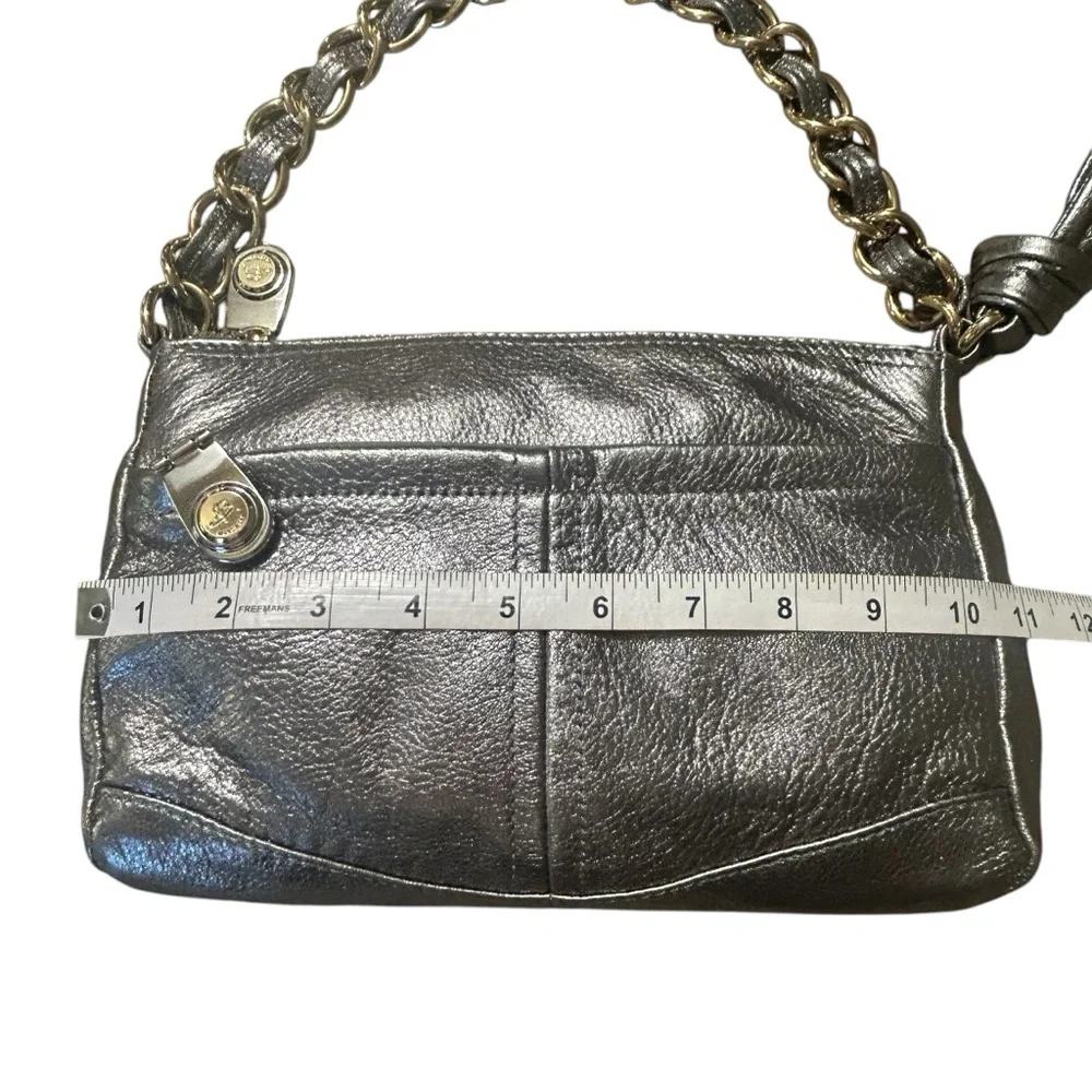 B. Makowsky Metallic Silver Leather/
Chunky Gold Chain/Y2K Glam Baguette Purse - Picture 9 of 10